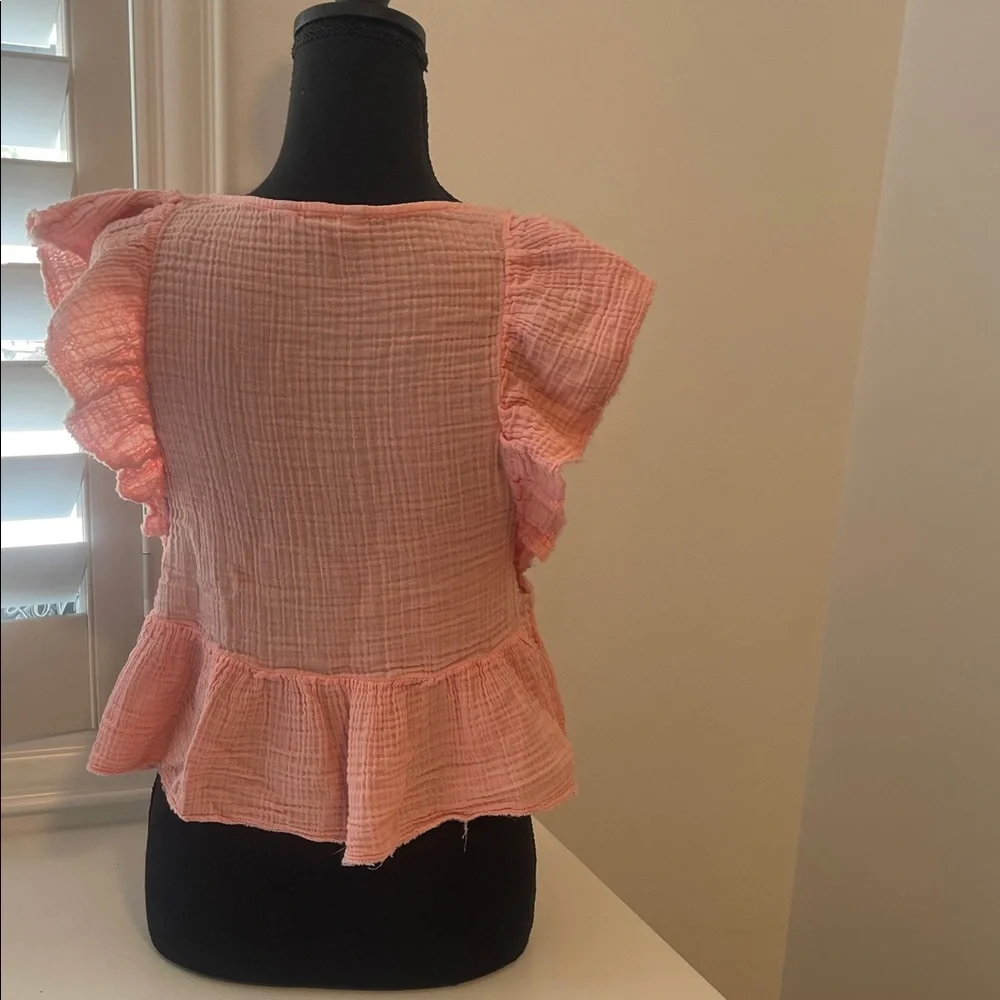 Chic Ruffled Peach Blouse - Picture 2 of 3
